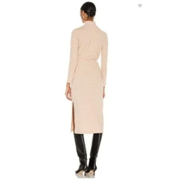 Vince Long Sleeve Mock Neck Knit Turtleneck Midi Sweater Dress Marzipan - Picture 2 of 10